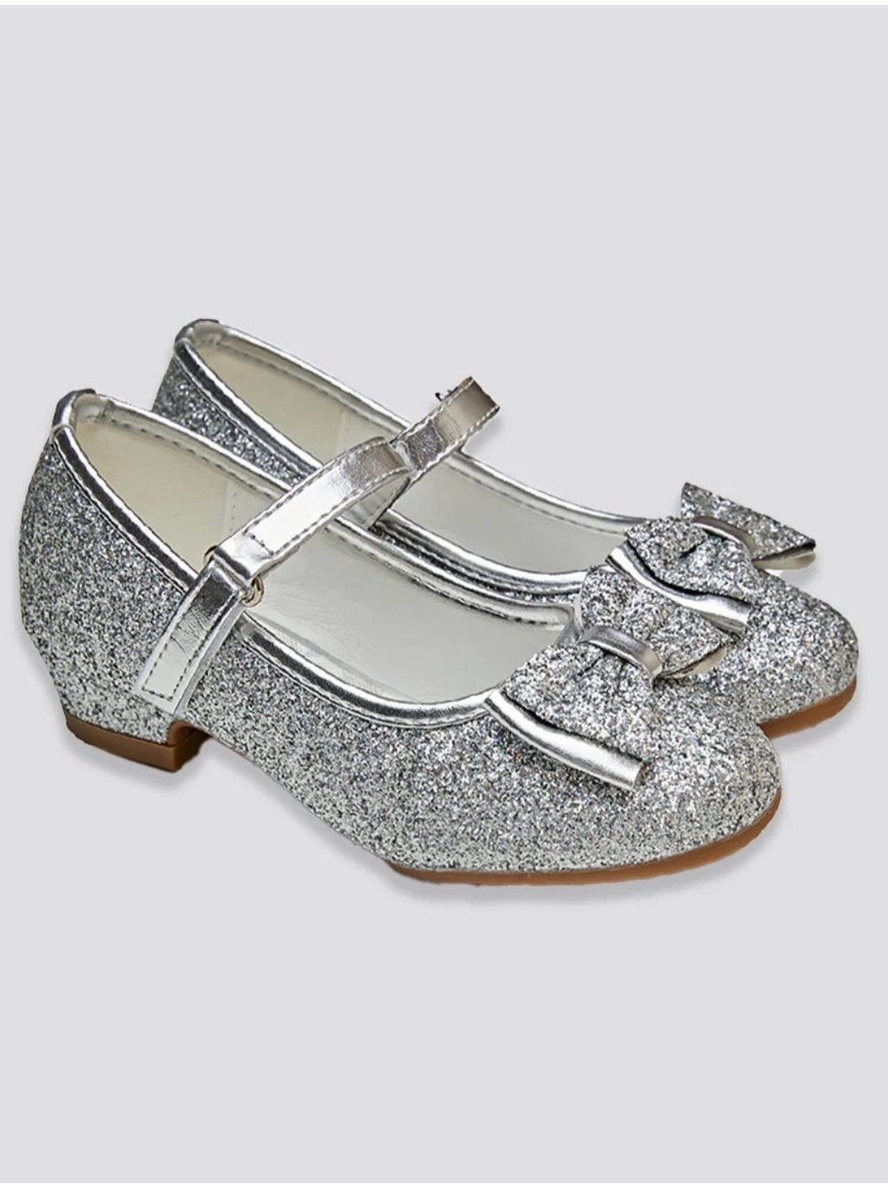 Stelle Girls Low Heel Mary Jane Glitter Dress Shoes in Silver Toddler 8 NIB